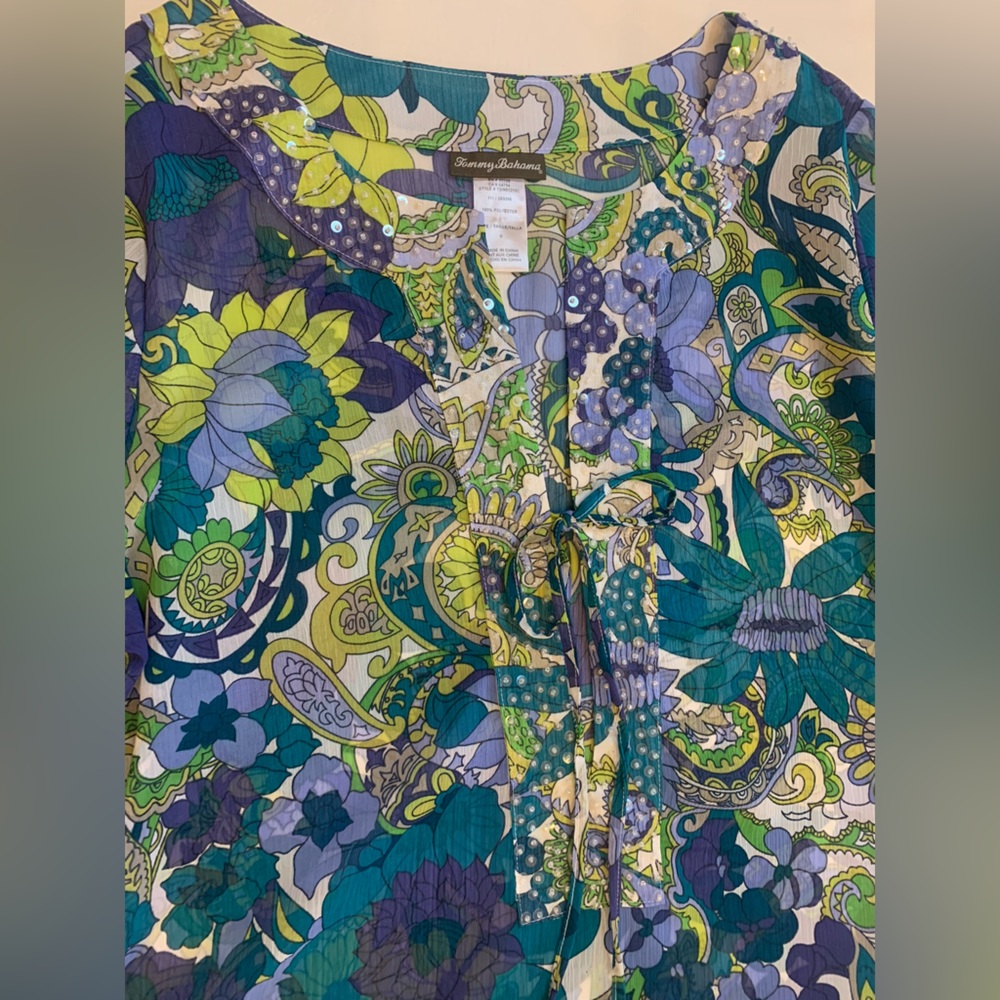Tommy Bahama Sz small Paisley Floral Lace Up Embellished Swim Cover Up (bin D) - Picture 8 of 10